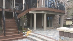 Composite deck with detailed stairs and railings